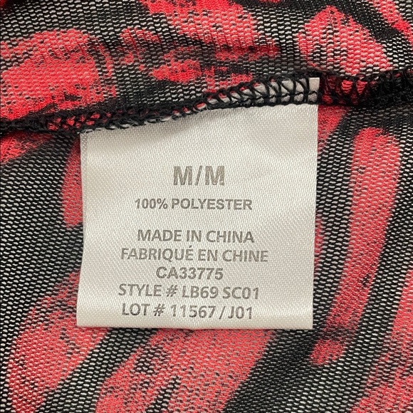 Simon Chang Red & Black Swim Coverup Ruffled Collar Self Tie 3/4 Sleeves Size M - Picture 9 of 11